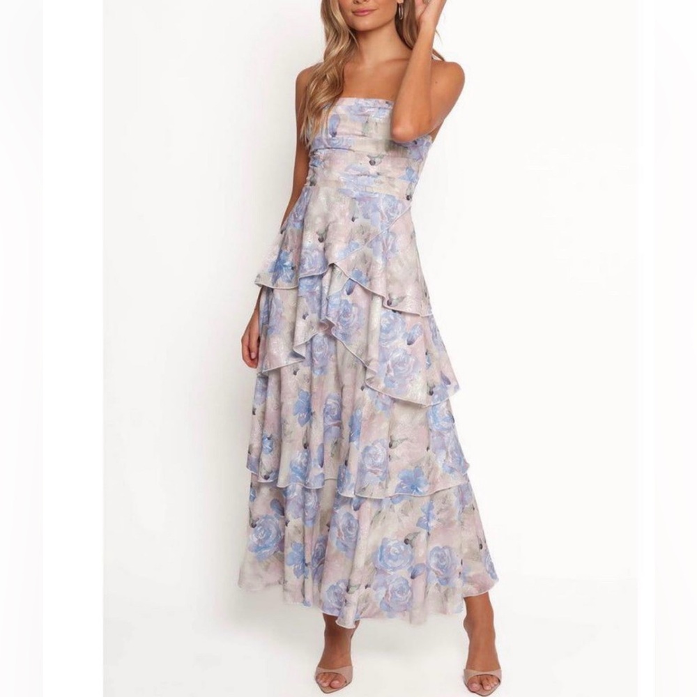 Petal and Pup Admira Strapless Maxi Dress in Blue Floral